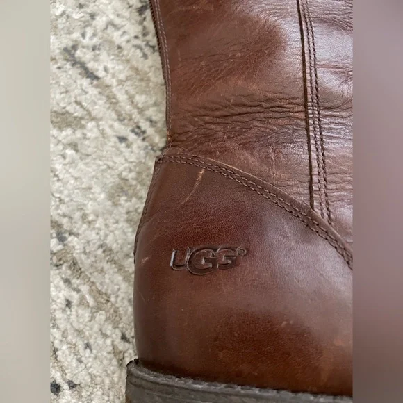 UGG Seldon Leather Boots Knee High Full Zip Brown Size 9 Althletic Calf - Picture 9 of 13
